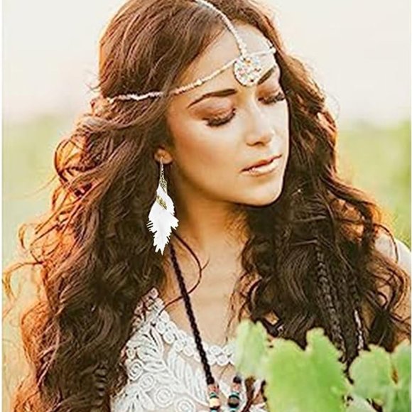 ♥NEW! Anthropologie Natural Long Feather Dangle Earrings ♥ - Picture 2 of 4